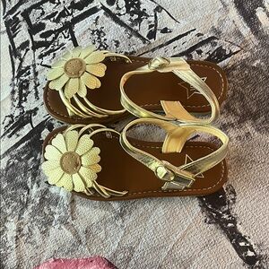 Girls Gold Flower Sandals | Size 30 | Summer Dress Shoes